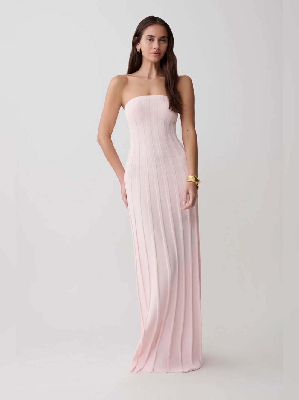 Meshki Strapless Ribbed Maxi Dress — Light Pink